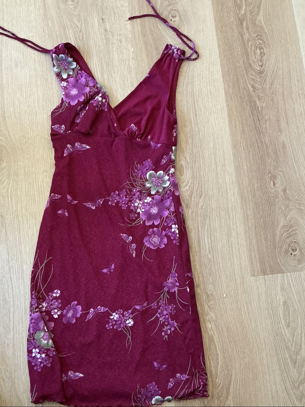 Charlotte Russe Burgundy Floral Slip Dress with Purple Blooms